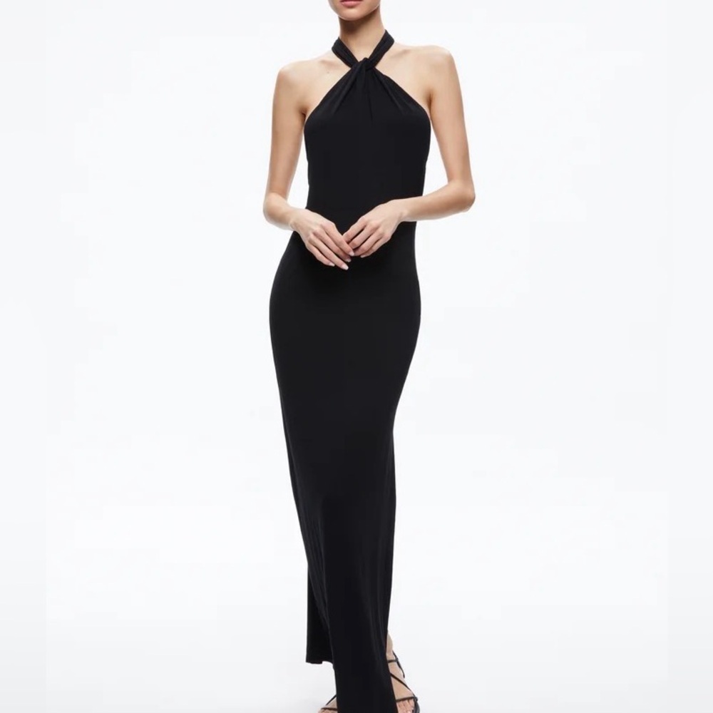Alice + Olivia Amaya twisted jersey halterneck high slit maxi dress - Picture 3 of 11